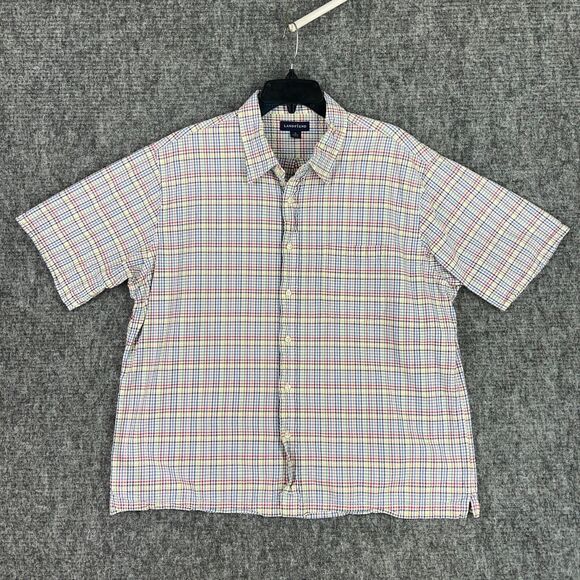 Lands End Shirt‎ Mens XL 17-17.5 Loose Cotton Seersucker Plaid Short Sleeve - Picture 1 of 8